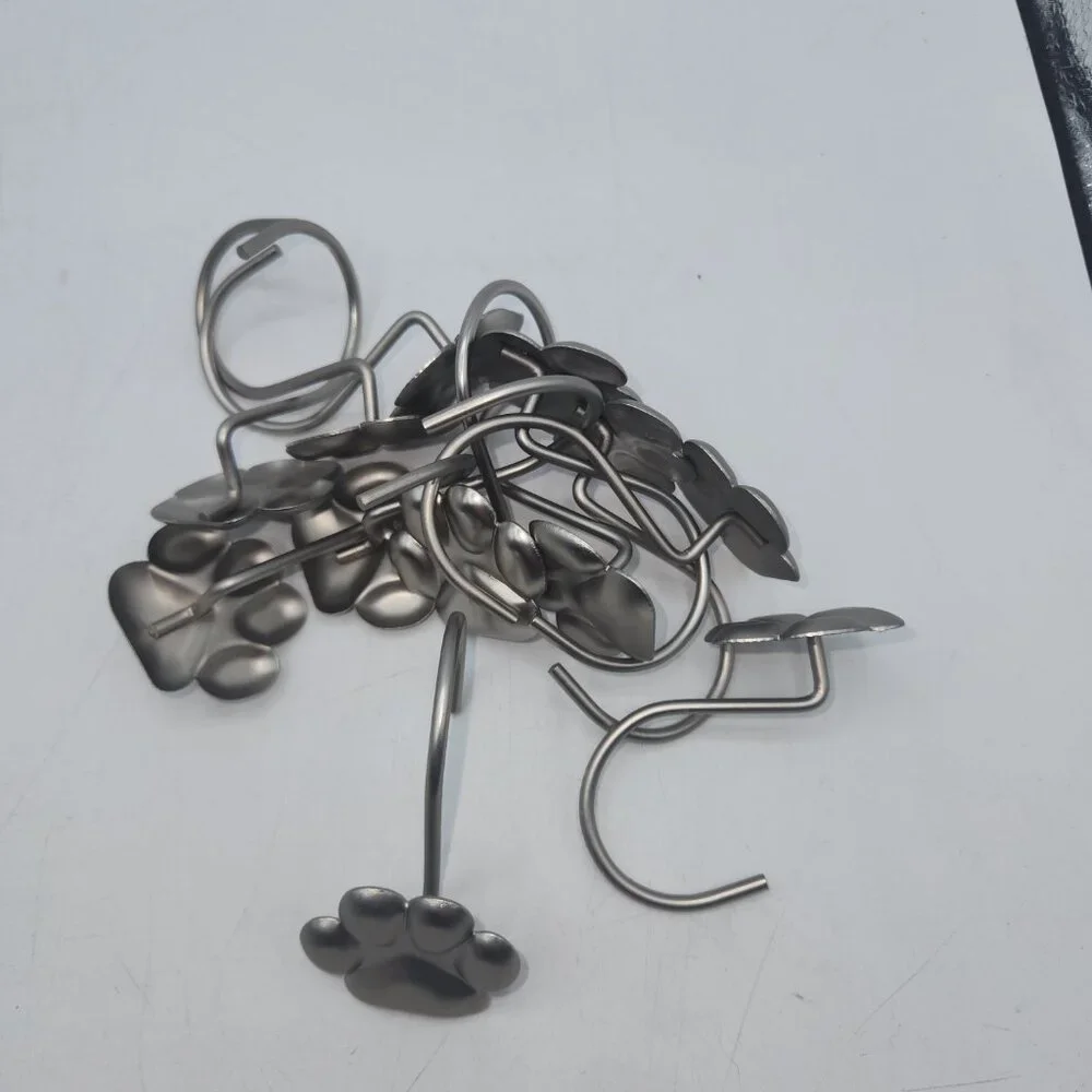 Paw Print Shower Hooks Brushed Nickle Set of 12